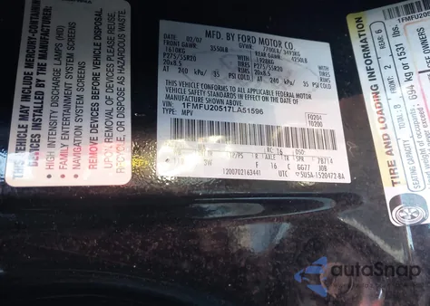 2007 Ford Expedition Limited from USA, damaged, VIN 1FMFU20517LA51596